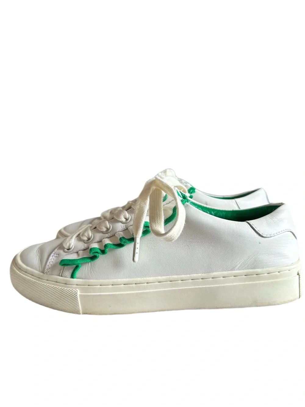 Tory Sport Howell Court Ruffle Leather Sneakers White Green Size 5.5